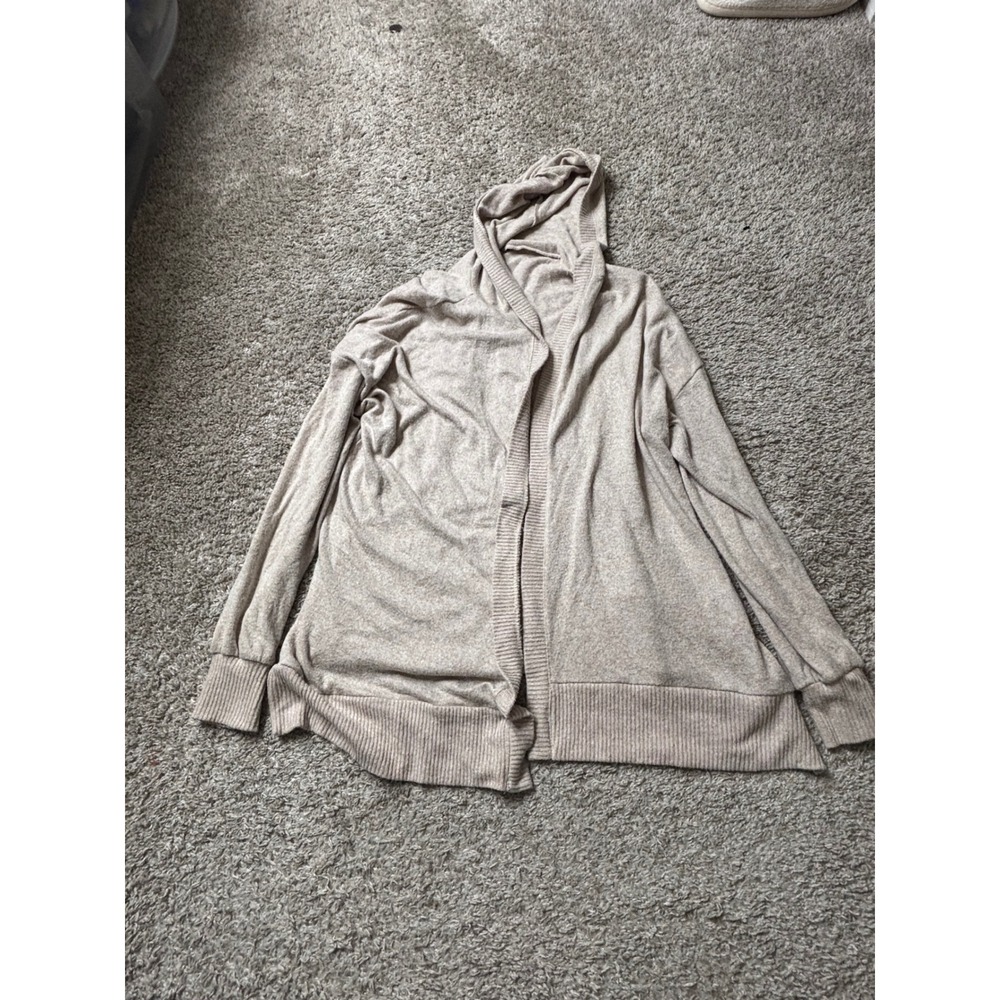 American Eagle Soft & Sexy Plush Hooded Cardigan Oatmeal Beige Small